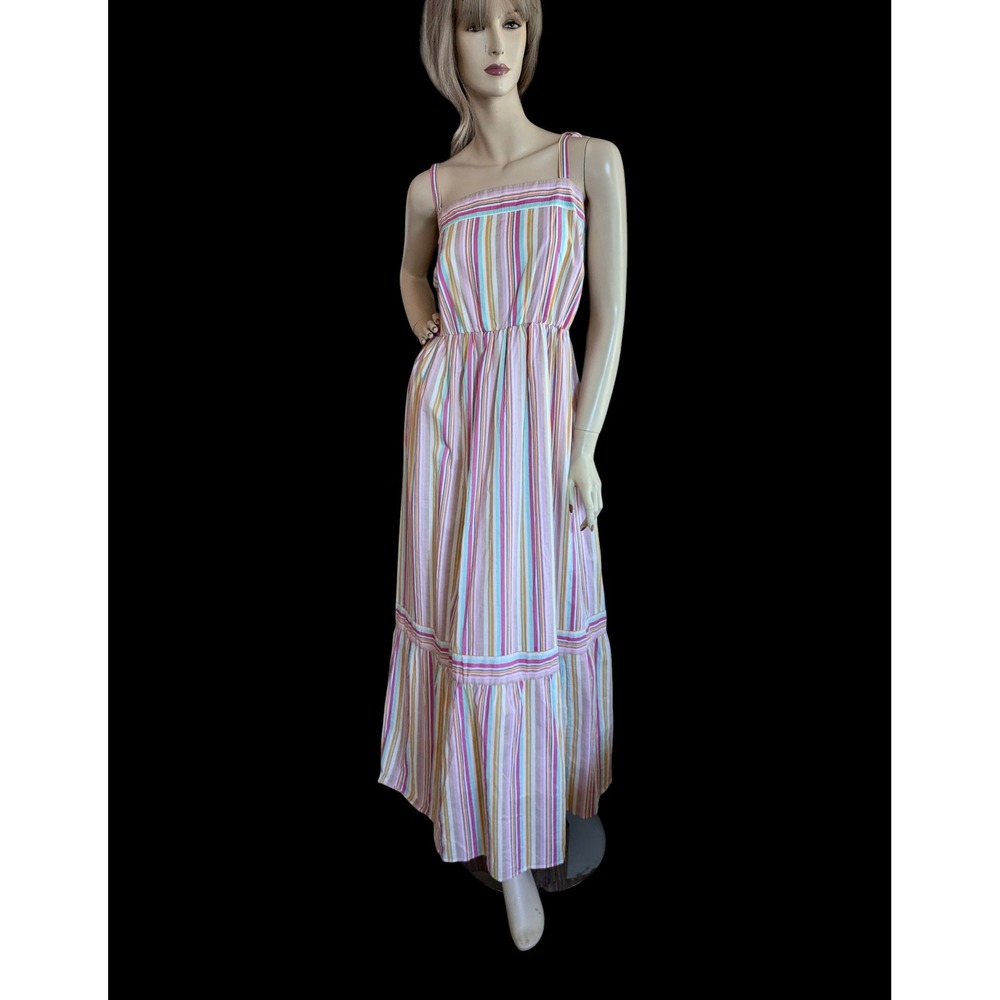 Vibrant Lane Bryant Striped Cotton Maxi Dress Tie Shoulder NWT 14/16 Plus Size